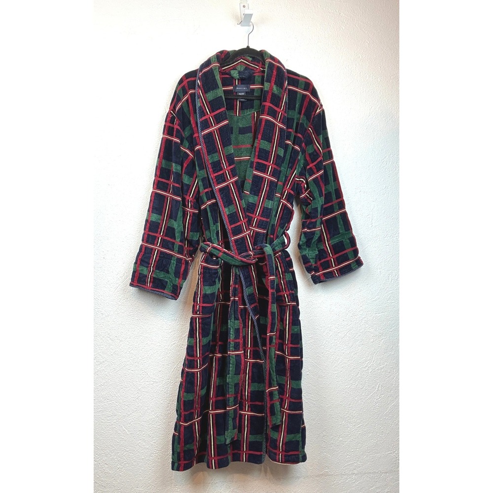 Mantles Multicolor Plaid Cotton Robe - OS - Terry Cloth Preppy Holiday Pajamas
